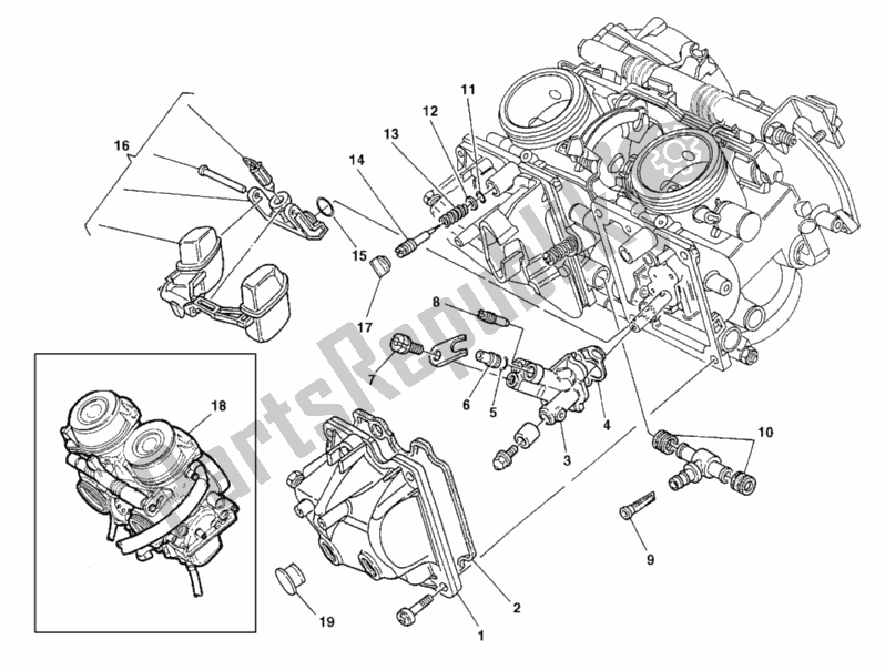 Toutes les pièces pour le Carburateur du Ducati Monster 600 Dark City 1999